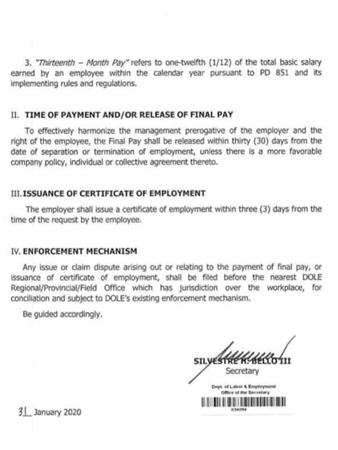 article i, dole la 06-10|Labor Advisory On The Period For Payment And/Or Release Of .